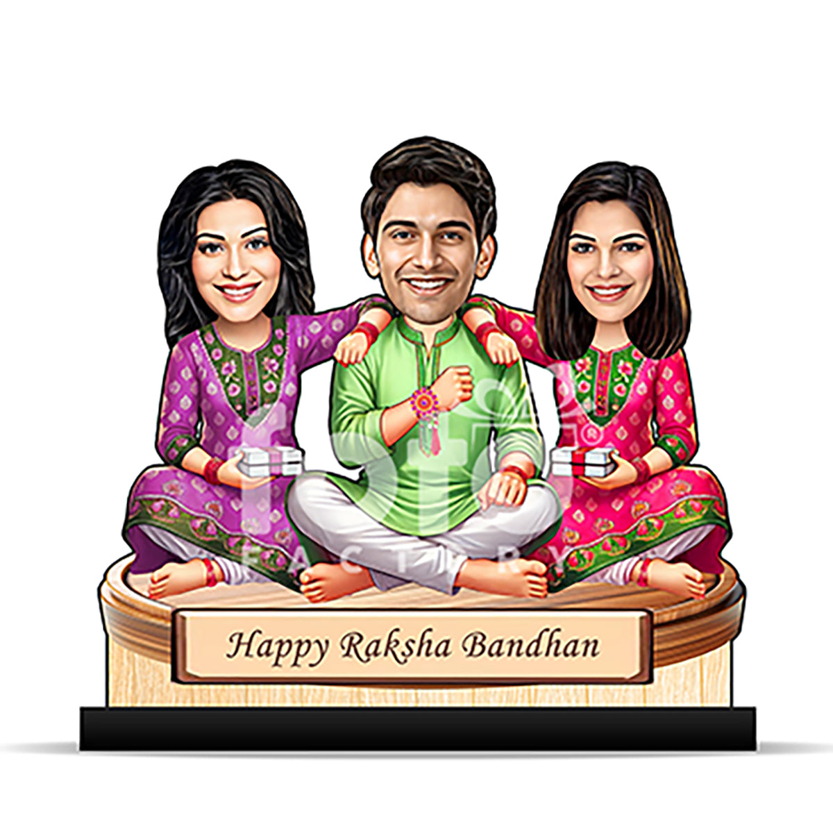 Brother with 2 Sisters Raksha Bandhan Caricature