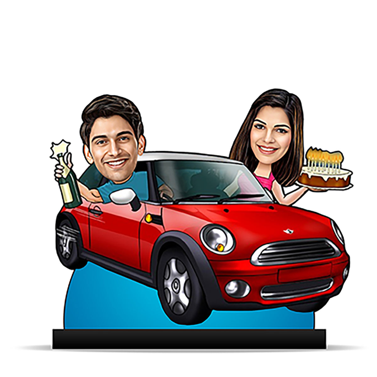 Birthday Couple Driving Car Caricature