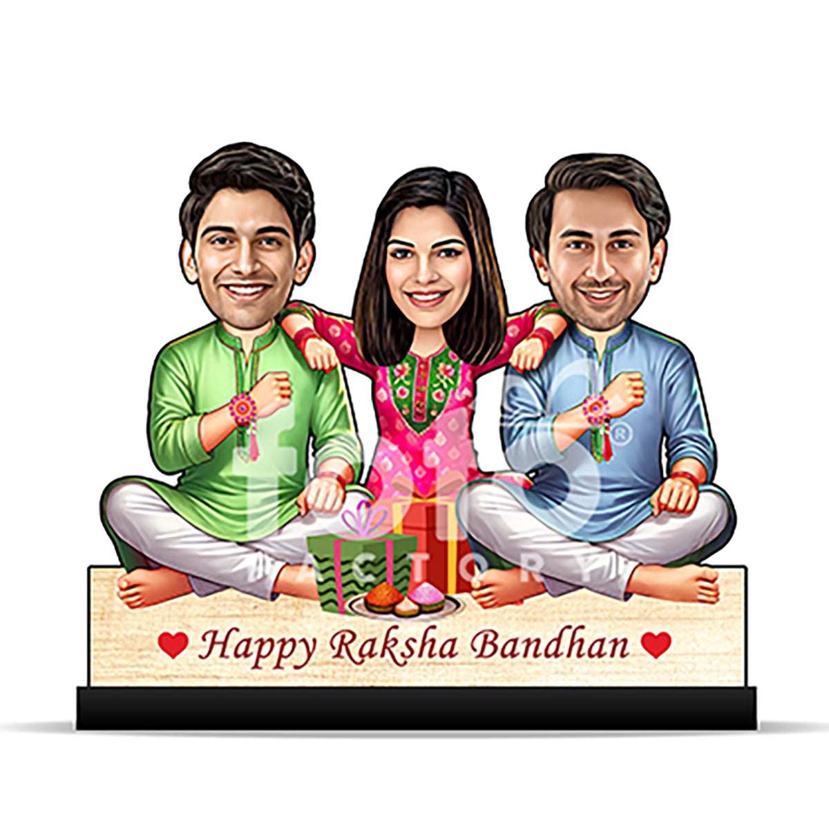 Sister with 2 Brothers Raksha Bandhan Caricature