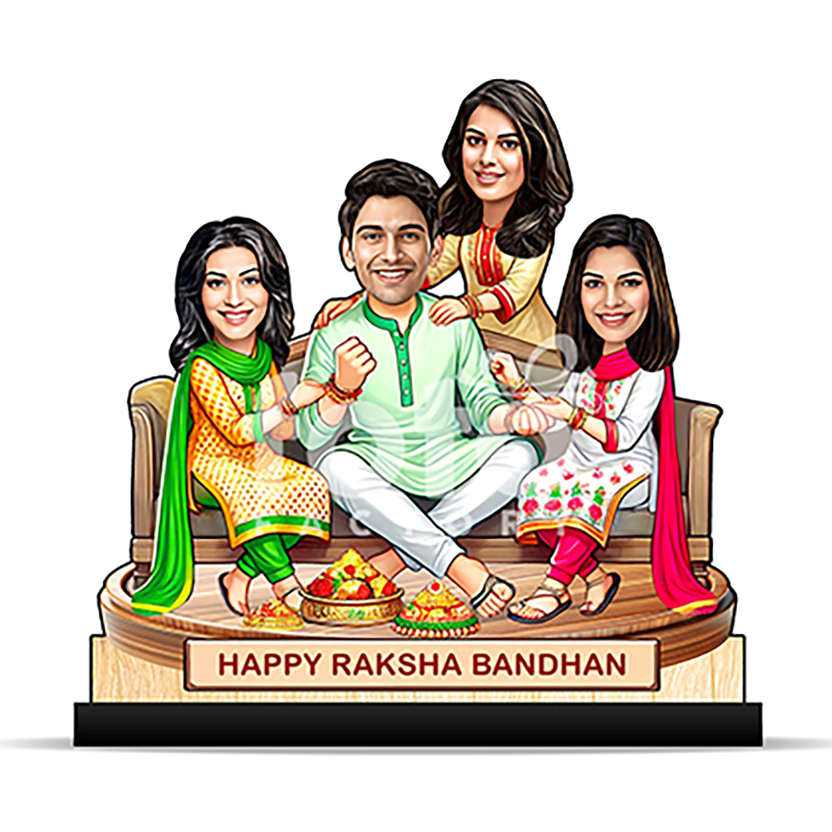 Brother with 3 Sisters Raksha Bandhan Caricature