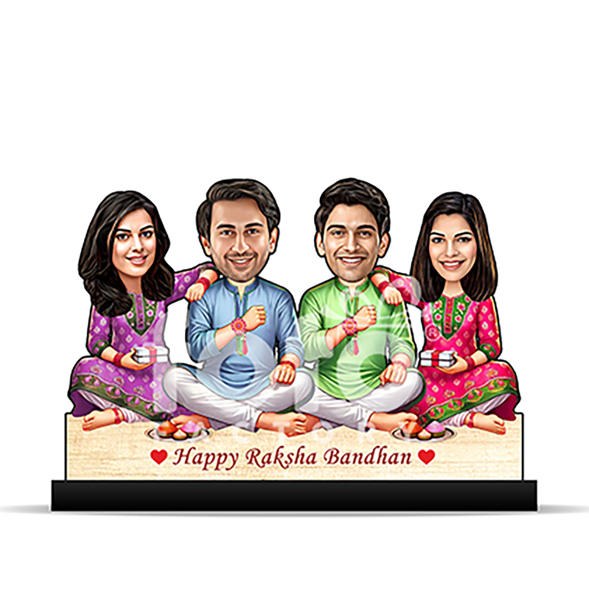 2 Brothers with 2 Sisters Raksha Bandhan Caricature