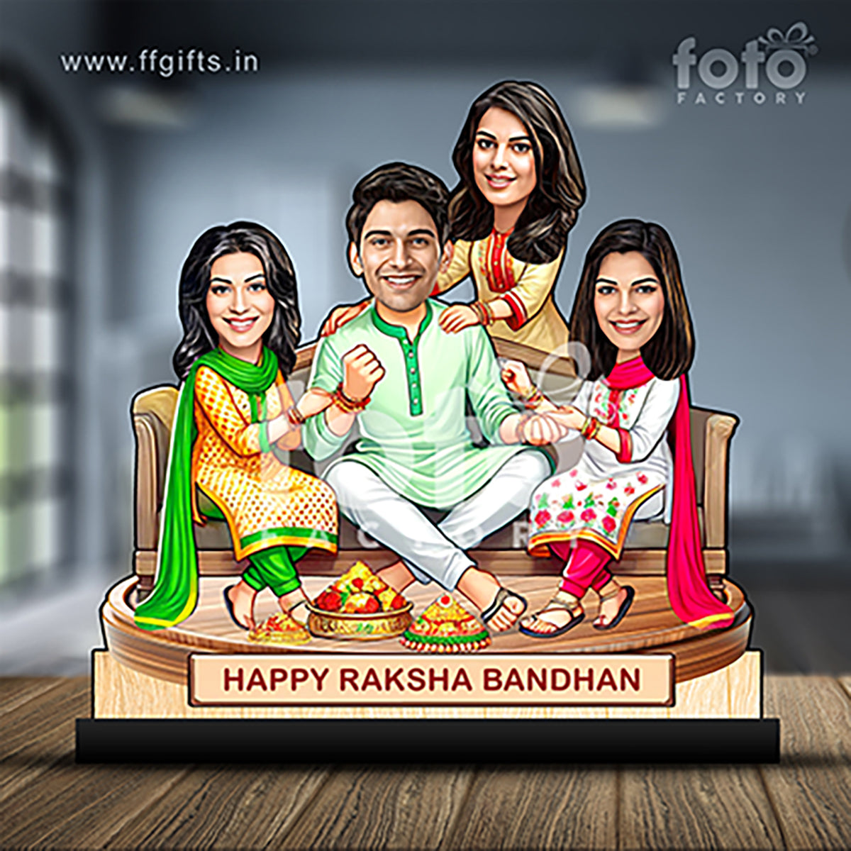 Brother with 3 Sisters Raksha Bandhan Caricature