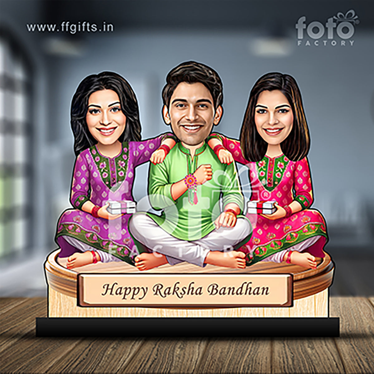 Brother with 2 Sisters Raksha Bandhan Caricature