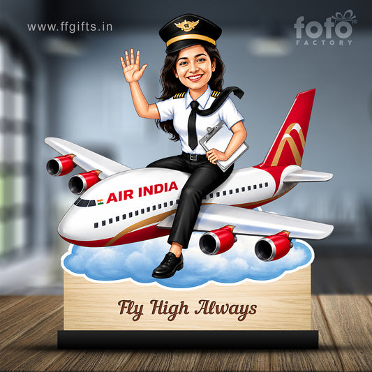 Personalized Air India Pilot Female Caricature C1147