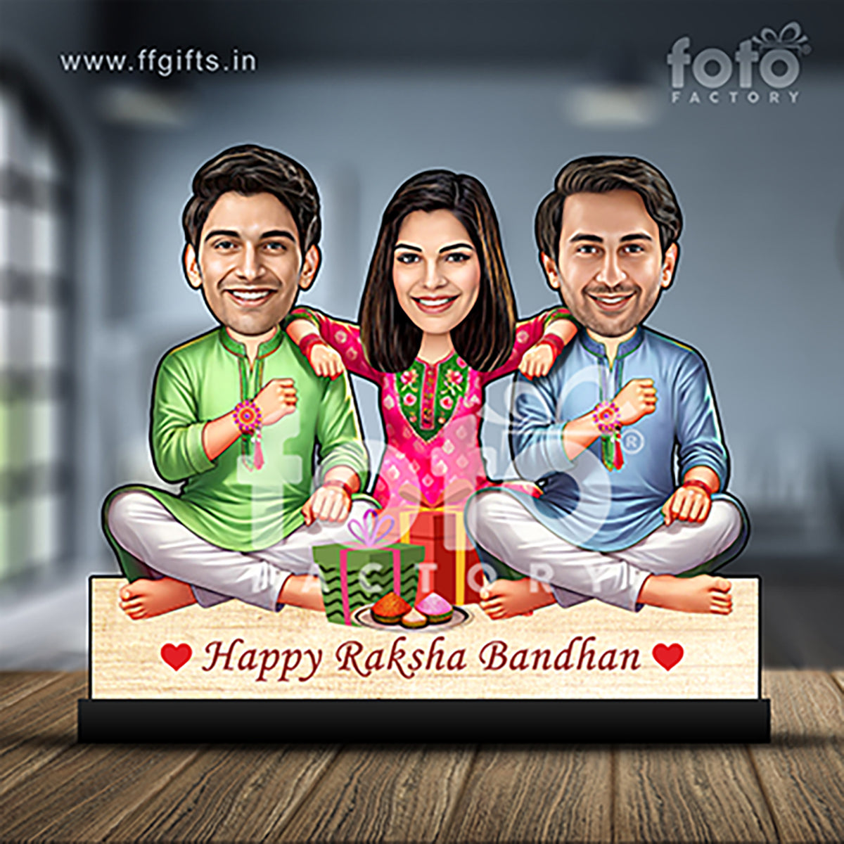 Sister with 2 Brothers Raksha Bandhan Caricature