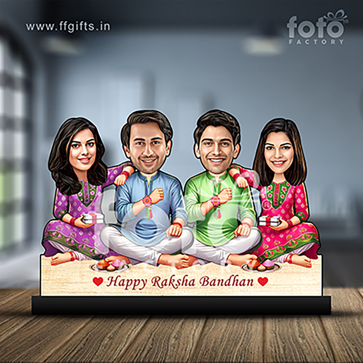 2 Brothers with 2 Sisters Raksha Bandhan Caricature