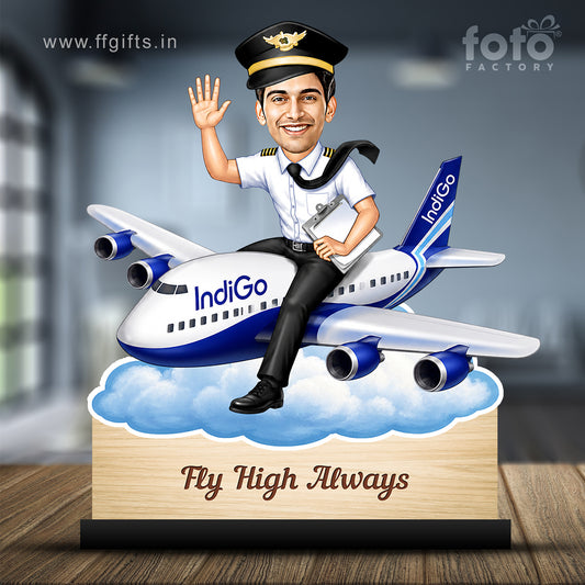 Personalized Indigo Pilot Male Caricature C1140