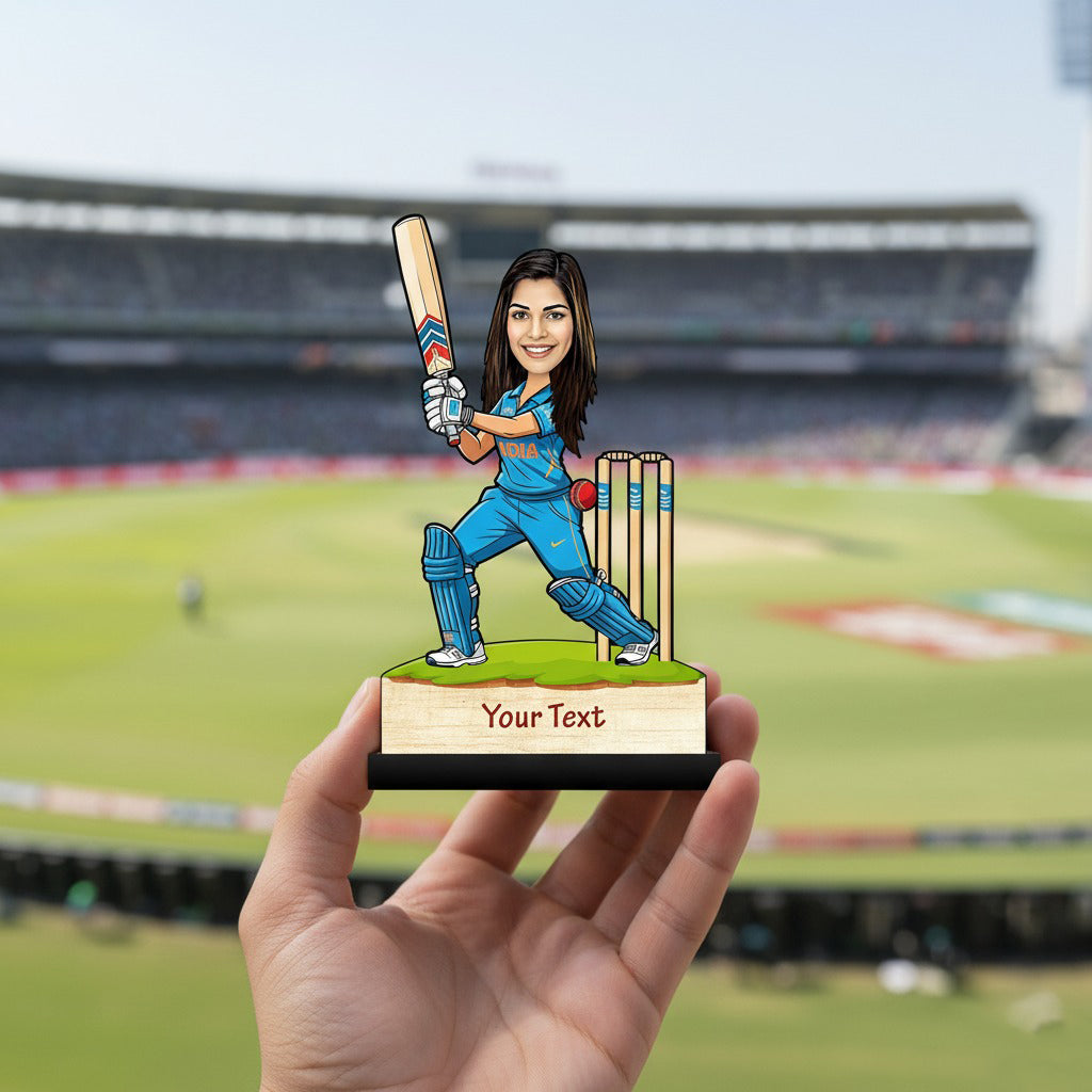 Female Cricket Player Caricature C420
