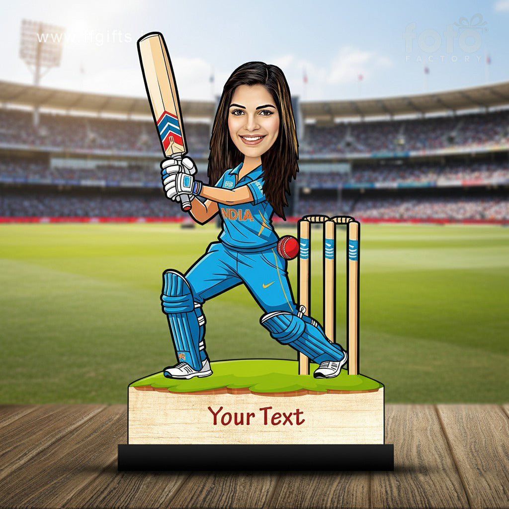 Female Cricket Player Caricature C420