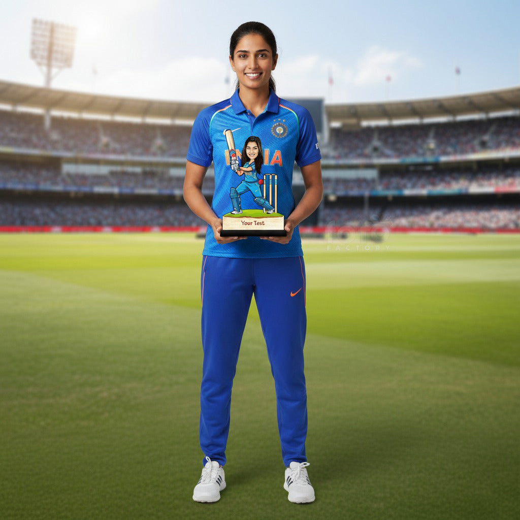 Female Cricket Player Caricature C420
