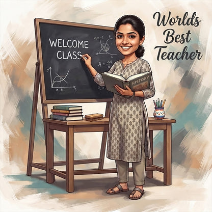 Worlds Best Teacher Caricature Frame CF03