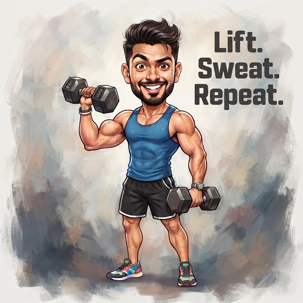 Man Flexing with Dumble at the Gym Caricature Frame CF01