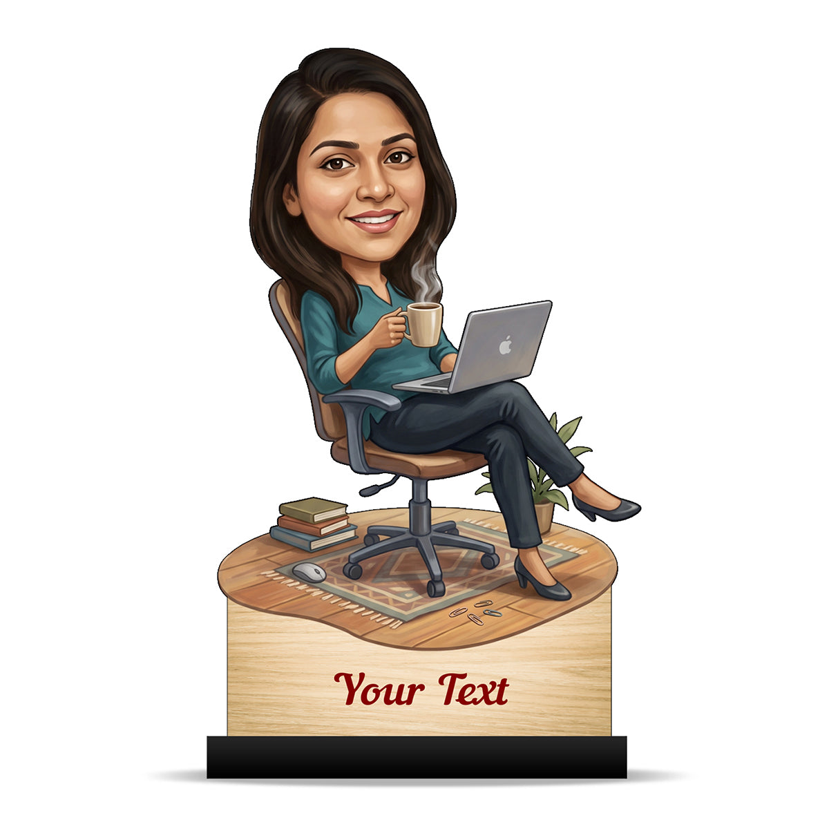 Personalized Laptop with Coffee Female Caricature C1020