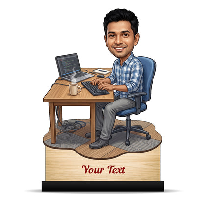 Personalized Laptop with Coffee Male Caricature C1035