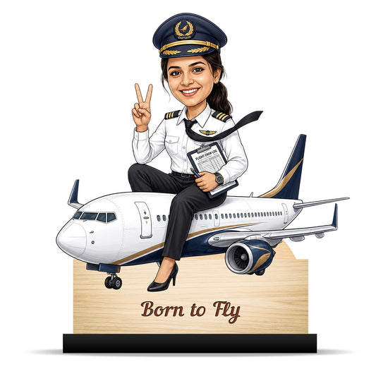 Personalized Air India Pilot Female Caricature C1159