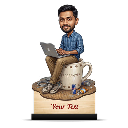 Personalized Laptop with Coffee Male Caricature C1013