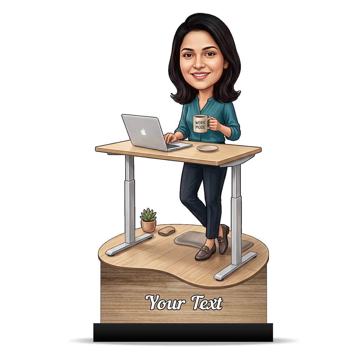 Personalized Laptop with Coffee Female Caricature C1012