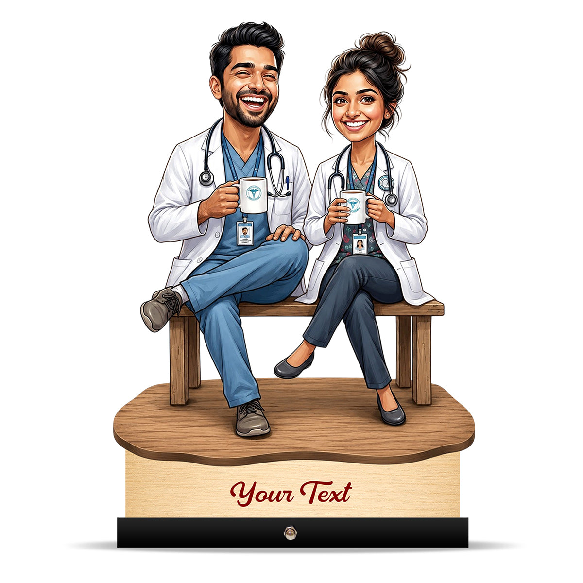 Couple Doctor Caricature Sitting with Coffee Mugs C610