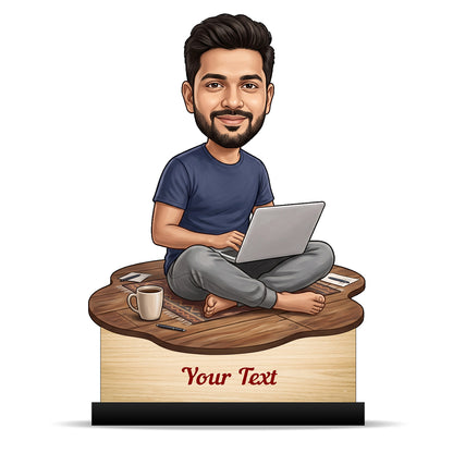 Personalized Laptop with Coffee Male Caricature C1008
