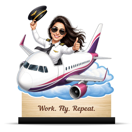 Personalized Air India Pilot Female Caricature C1149