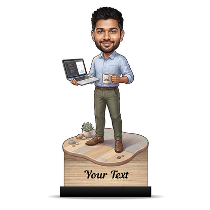 Personalized Laptop with Coffee Male Caricature C1002