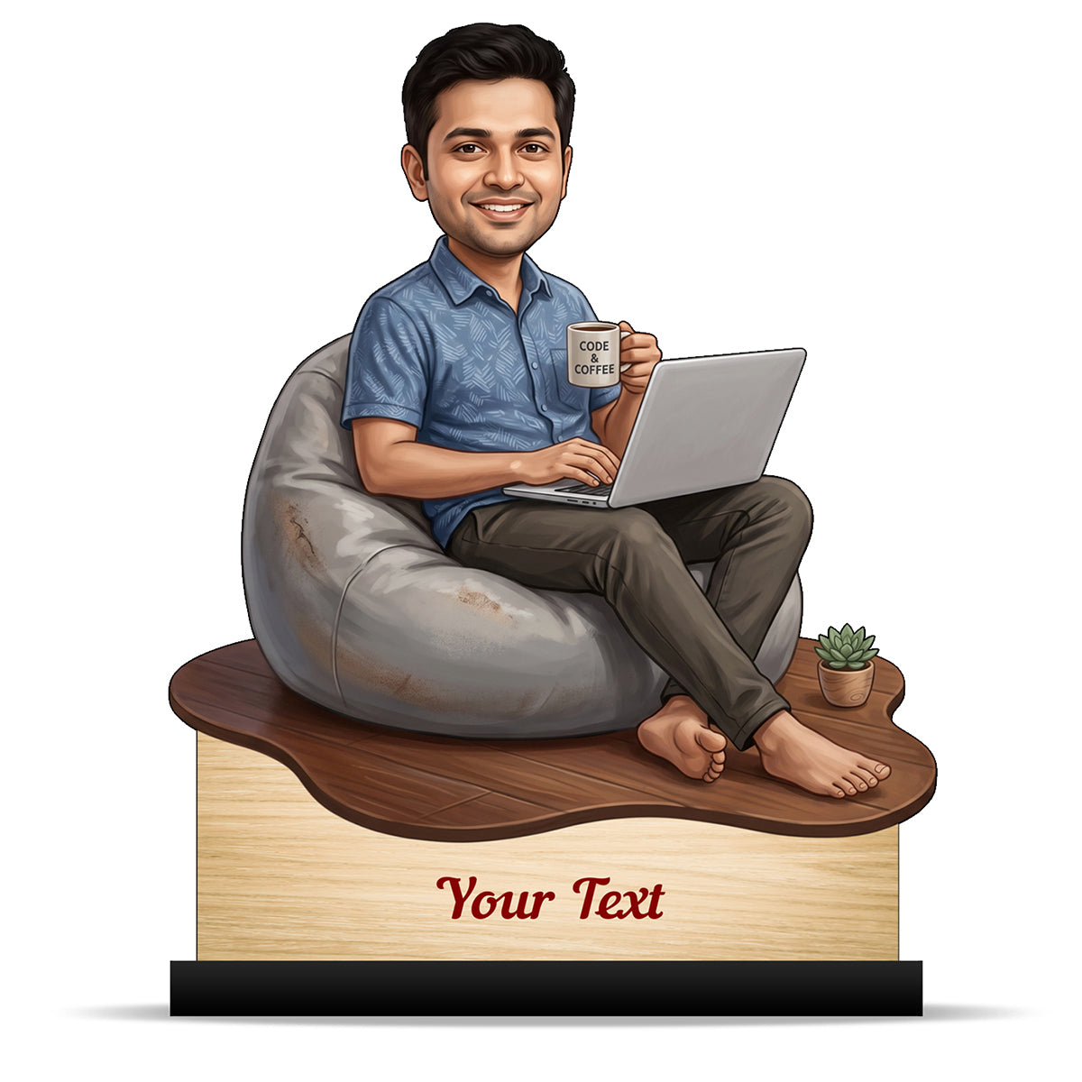 Personalized Laptop with Coffee Male Caricature C1023