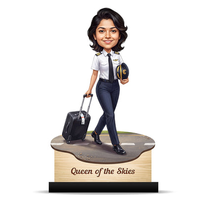 Personalized Air India Pilot Female Caricature C1153