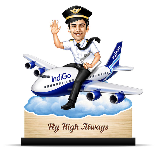 Personalized Indigo Pilot Male Caricature C1140