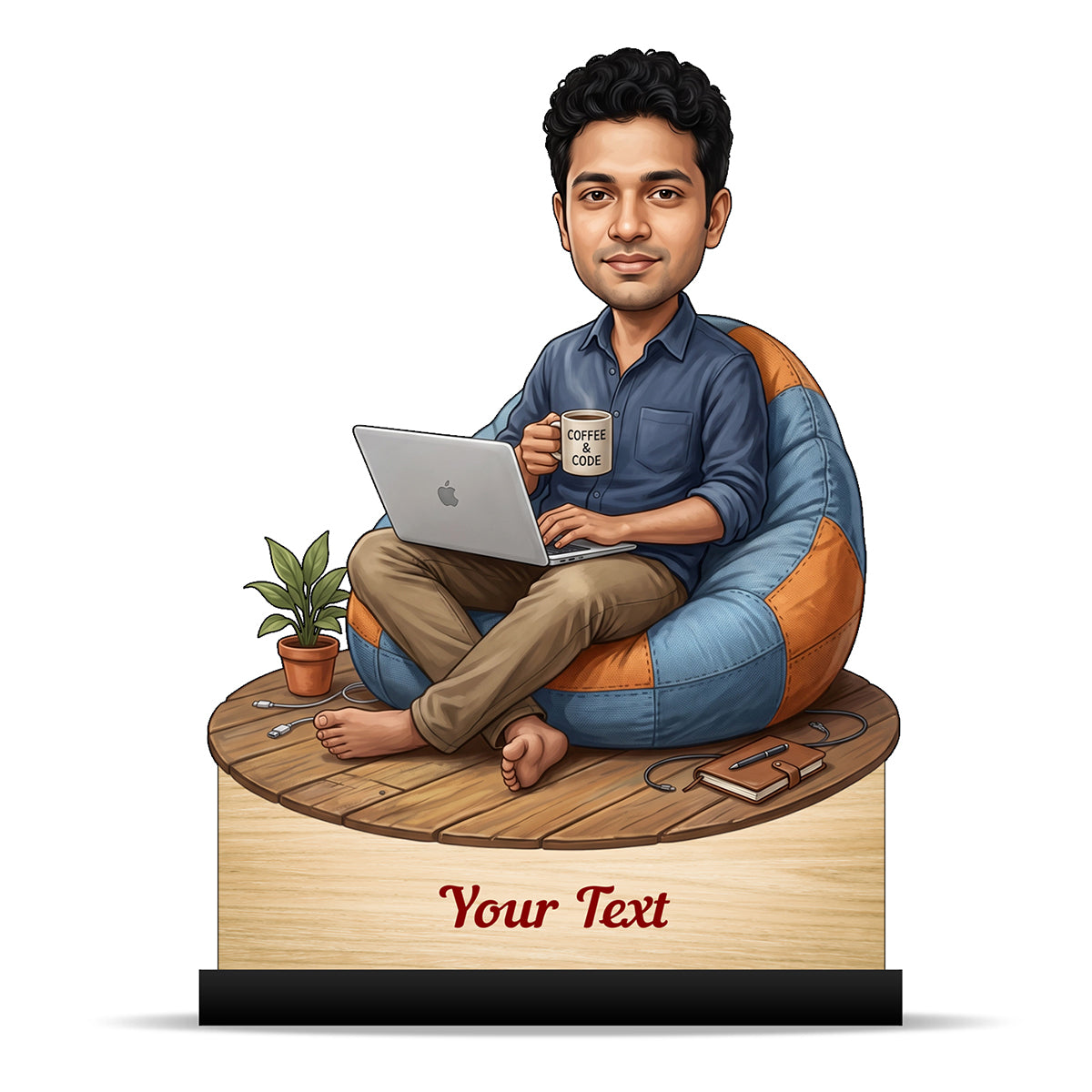 Personalized Laptop with Coffee Male Caricature C1028