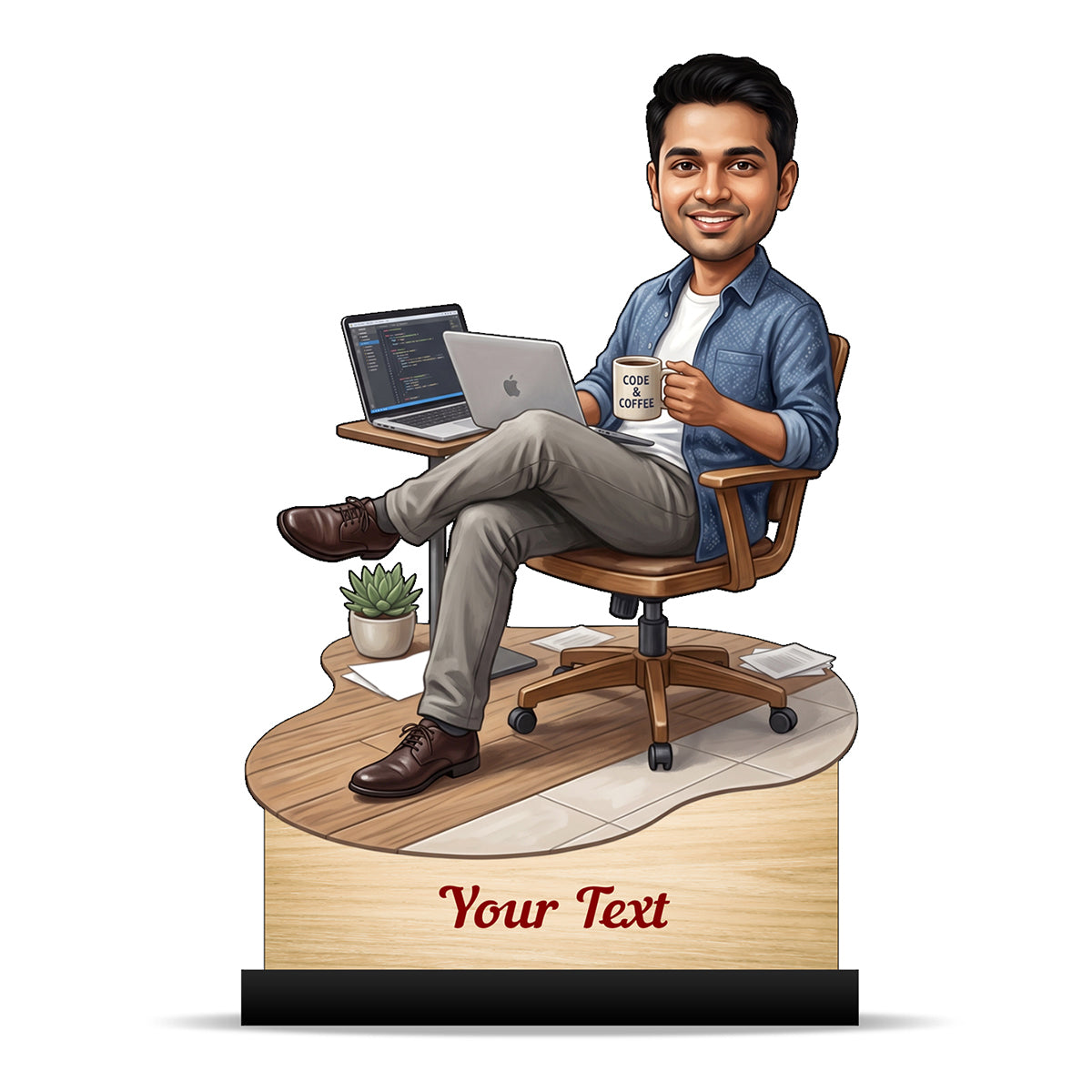 Personalized Laptop with Coffee Male Caricature C1034