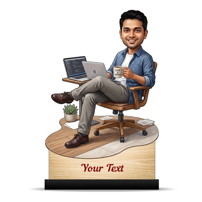 Personalized Laptop with Coffee Male Caricature C1034