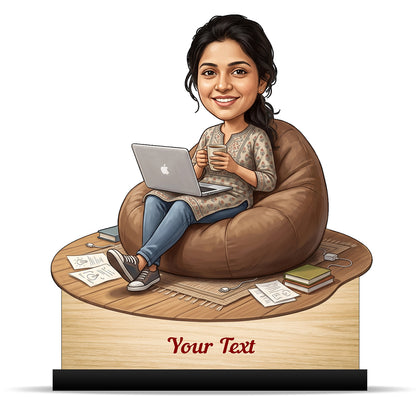 Personalized Laptop with Coffee Female Caricature C1021