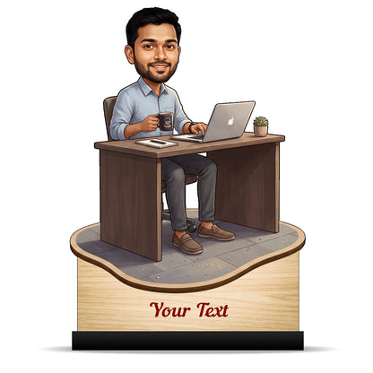 Personalized Laptop with Coffee Male Caricature C1030