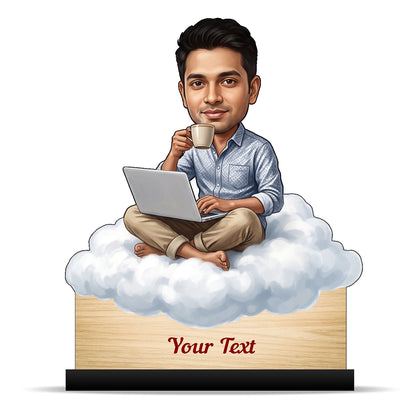 Personalized Laptop with Coffee Male Caricature C1036