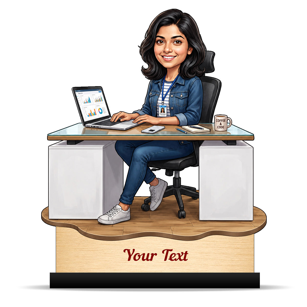 Personalized Corporate Office Female Employee Caricature C872