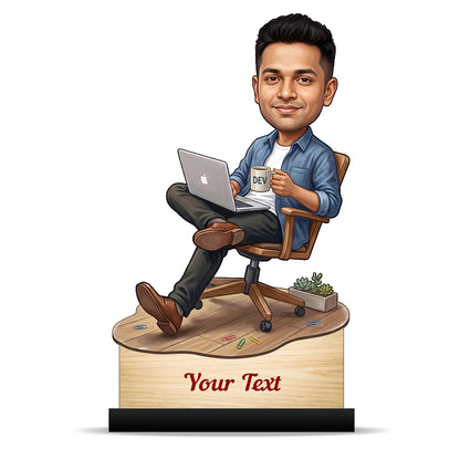 Personalized Laptop with Coffee Male Caricature C1015