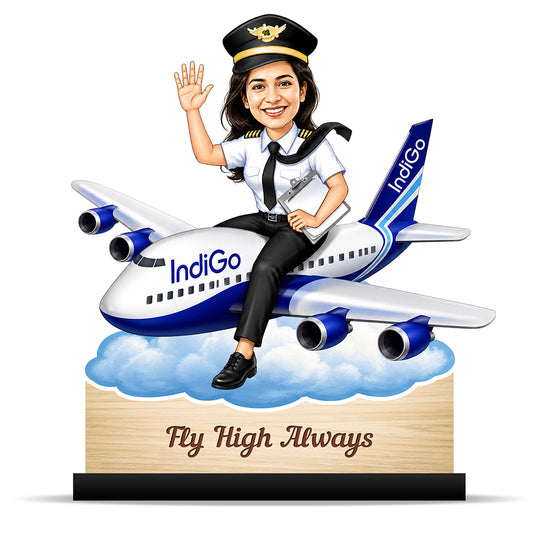 Personalized Indigo Pilot Female Caricature C1141