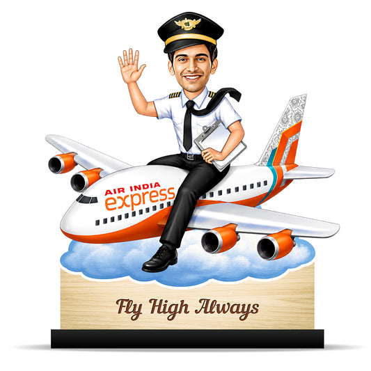 Personalized Air India Express Pilot Male Caricature C1143