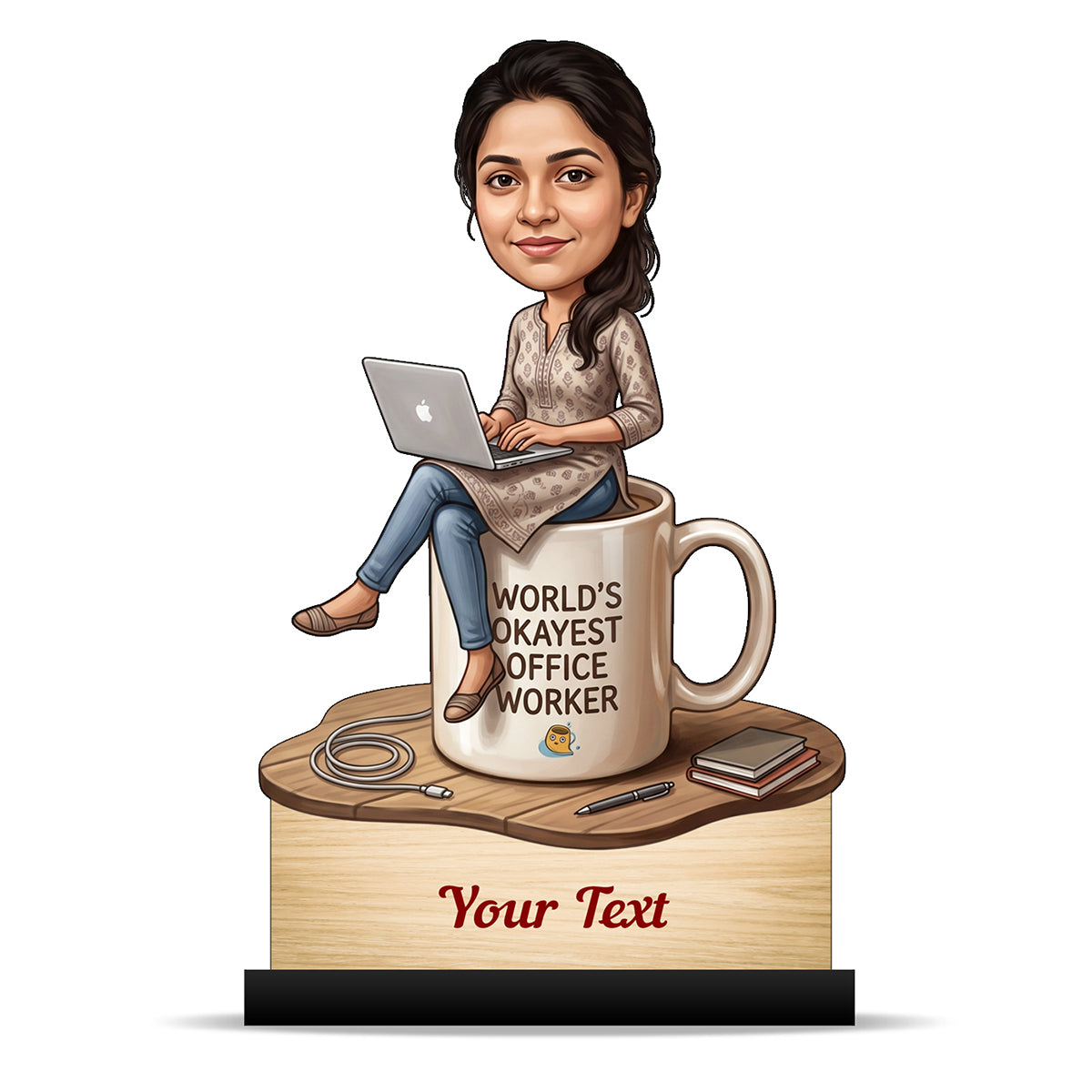 Personalized Laptop with Coffee Female Caricature C1032