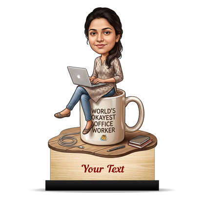 Personalized Laptop with Coffee Female Caricature C1032