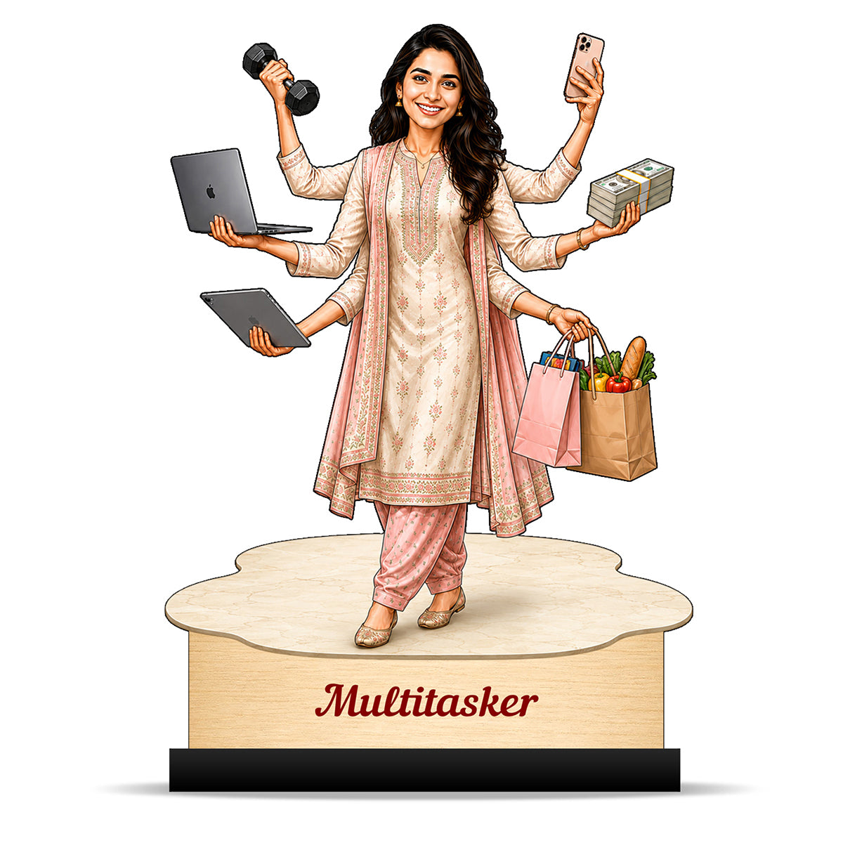 Personalized Multitasker Female Caricature C968