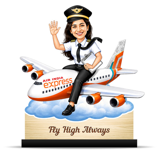Personalized Air India Express Pilot Female Caricature C1142