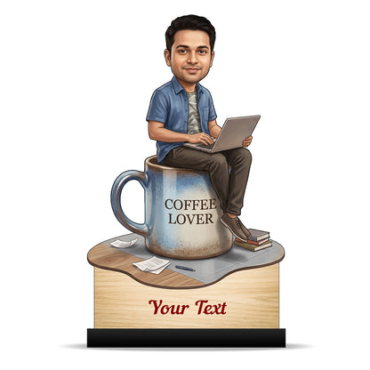 Personalized Laptop with Coffee Male Caricature C1033