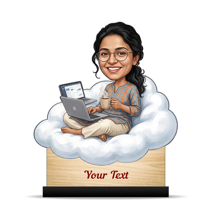 Personalized Laptop with Coffee Female Caricature C1025