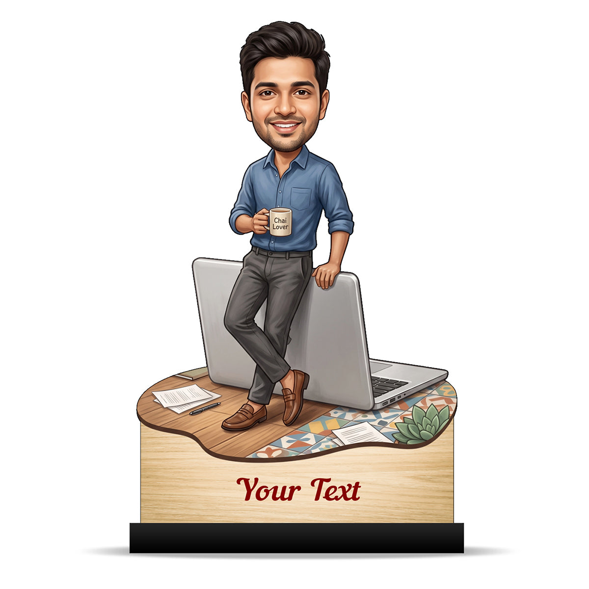 Personalized Laptop with Coffee Male Caricature C1019