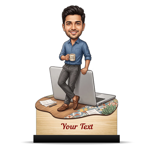 Personalized Laptop with Coffee Male Caricature C1019