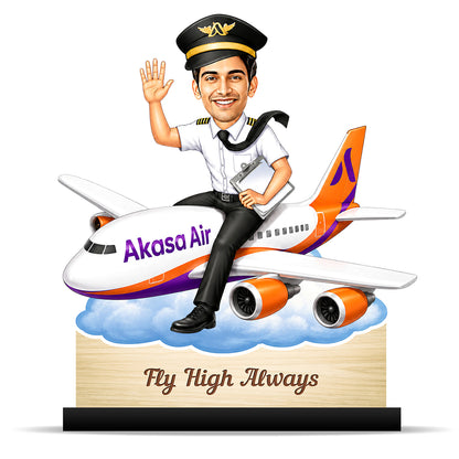 Personalized Akasa Air Pilot Male Caricature C1144