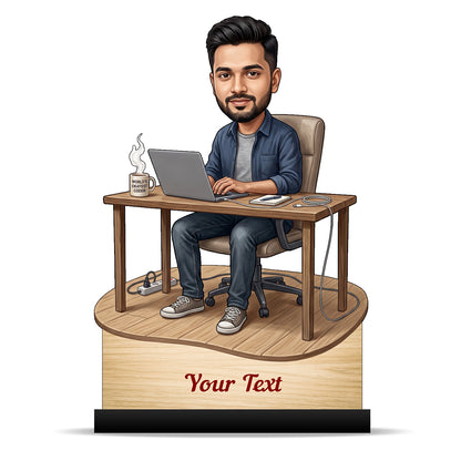 Personalized Laptop with Coffee Male Caricature C1014