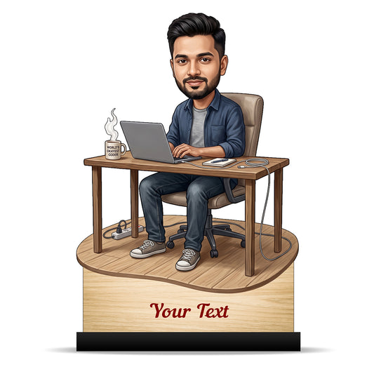 Personalized Laptop with Coffee Male Caricature C1014