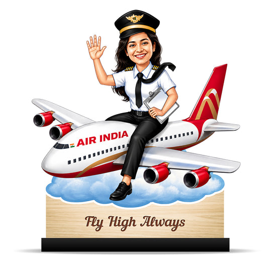 Personalized Air India Pilot Female Caricature C1147